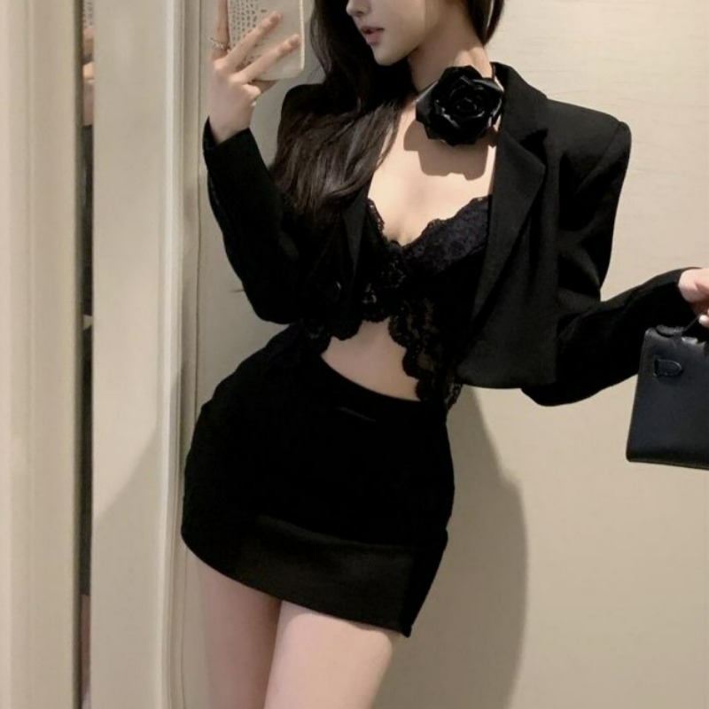 Black Spring Blazer Lace Brale - Lace Bralette Set avis et prix