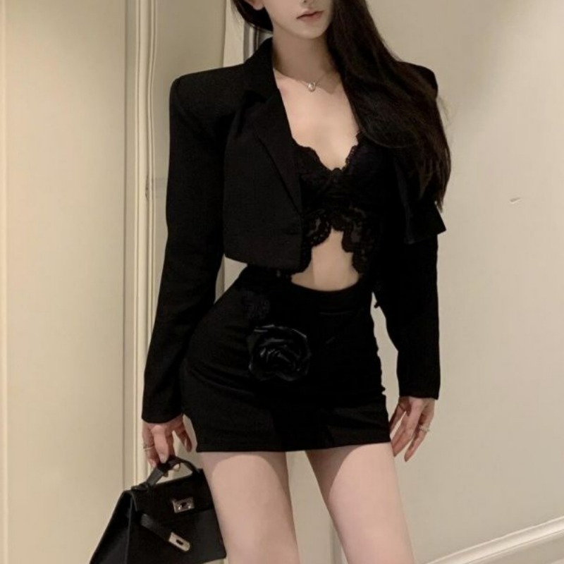 Black Spring Blazer Lace Brale - Lace Bralette Set avis et prix