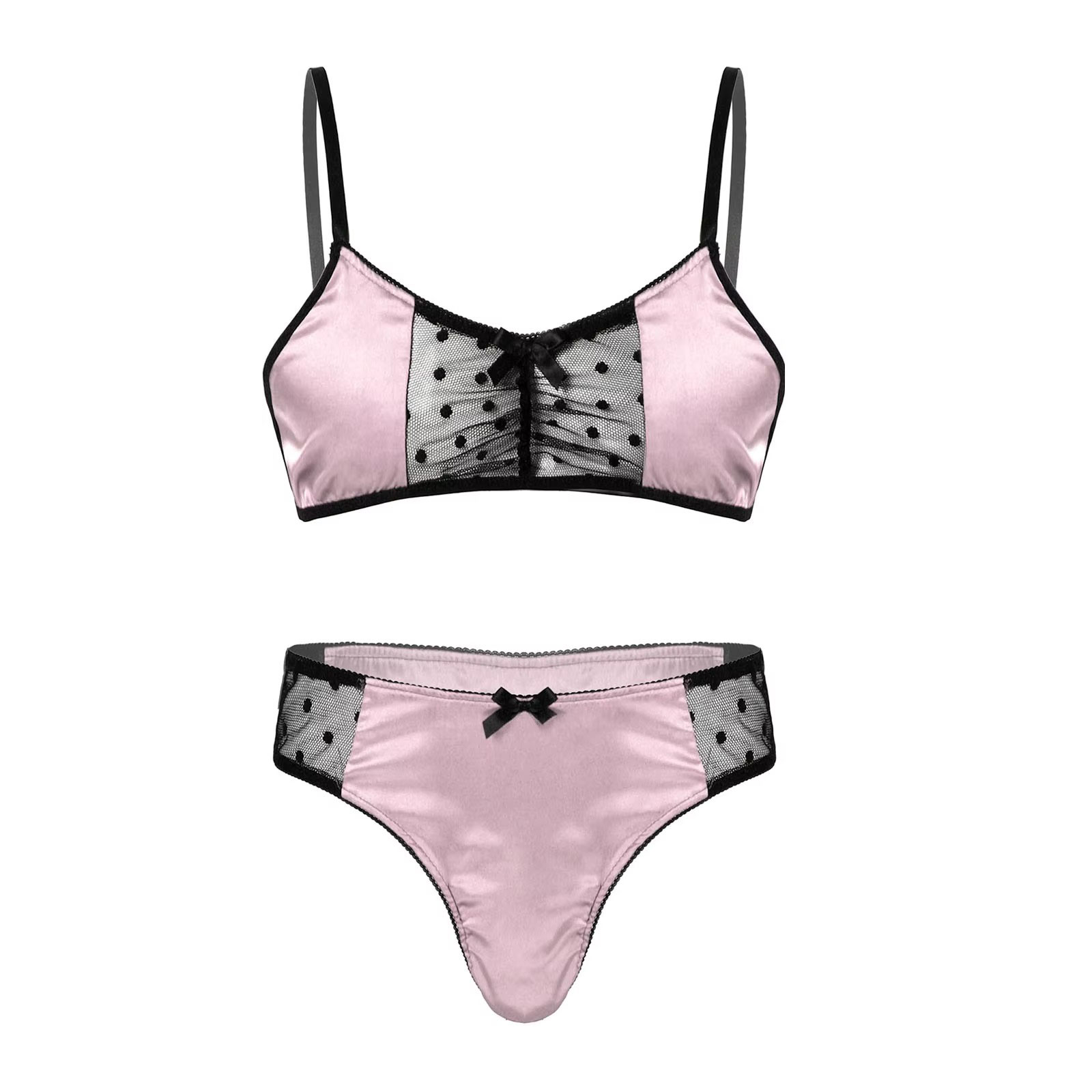 Men Satin Lingerie Suit Sissy  - Sheer Mesh Bra avis et prix