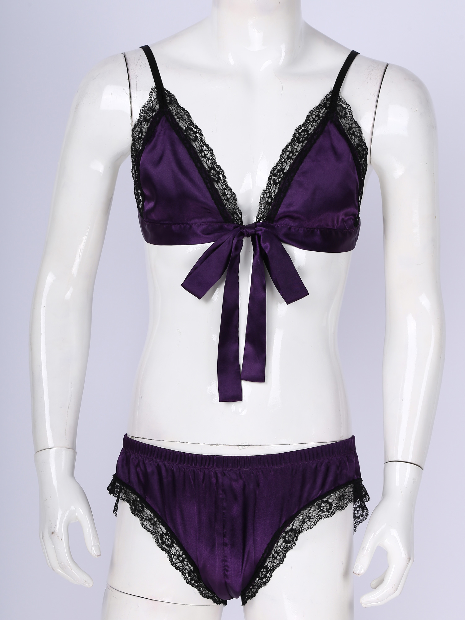 Men Satin Lingerie Suit Sissy  - Sheer Mesh Bra avis et prix