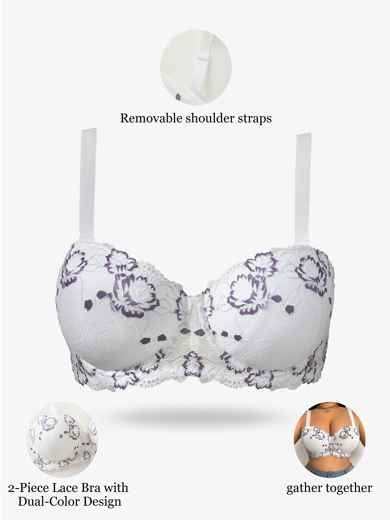 Plus Size Lace & Embroidery Wo - Underwire Bra Padded avis et prix