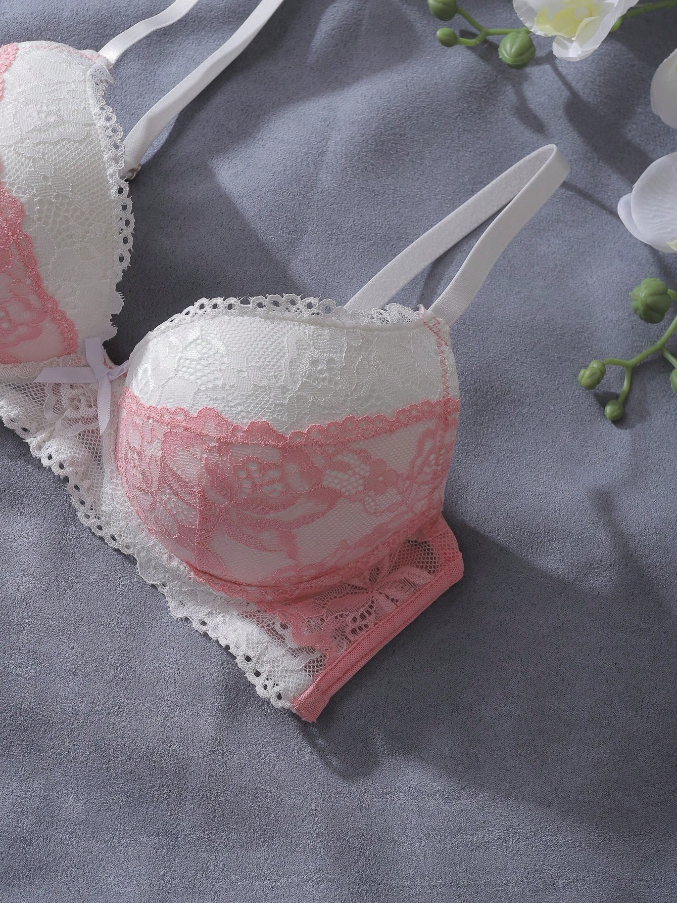 Pink and White Lace Patchwork  - Underwire Bra Padded avis et prix