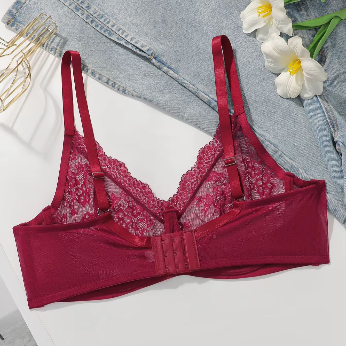 Women Plus Size Red Lace Sheer - Sheer Mesh Bra avis et prix