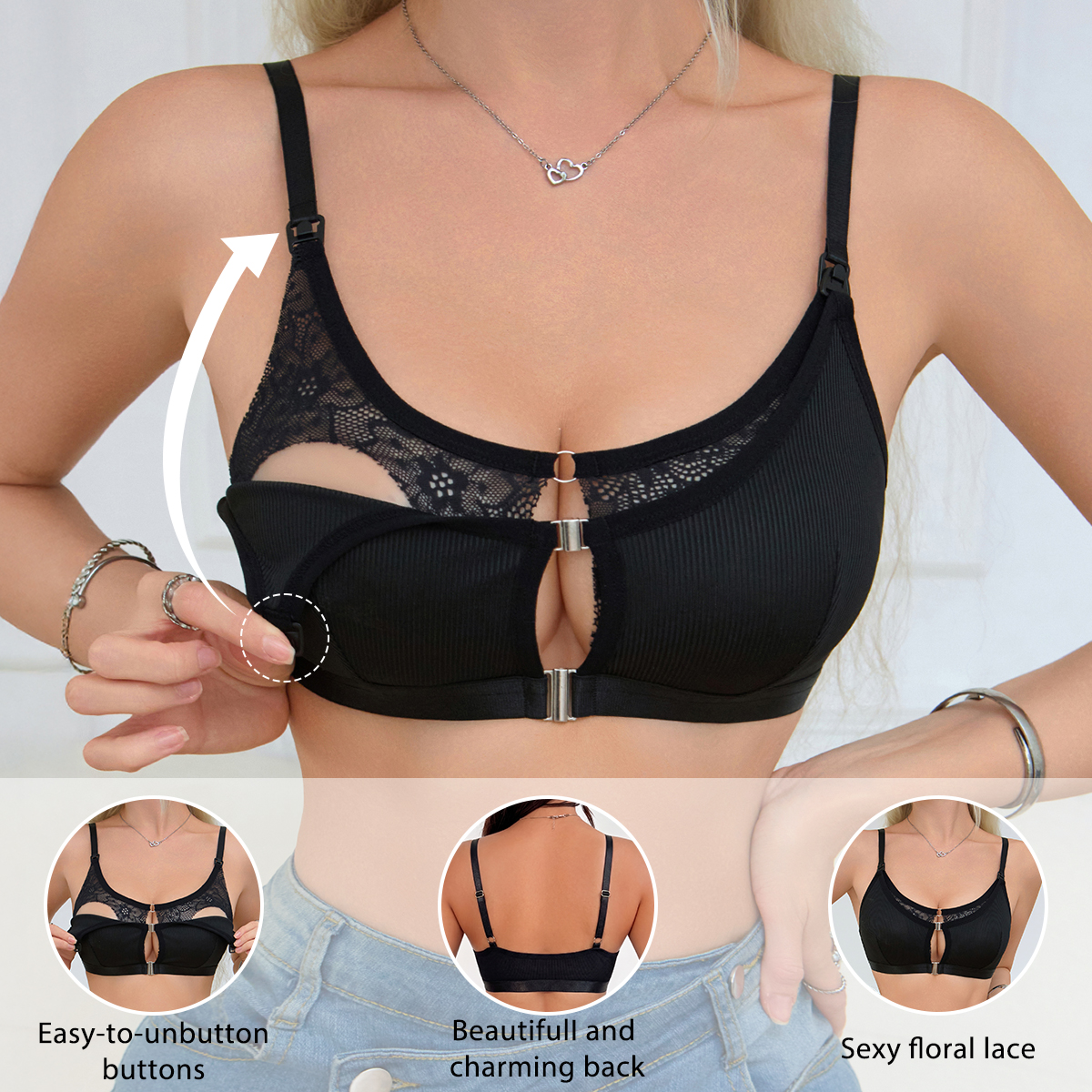 Black Comfortable Front Clasp  - Nursing Bra Clip avis et prix