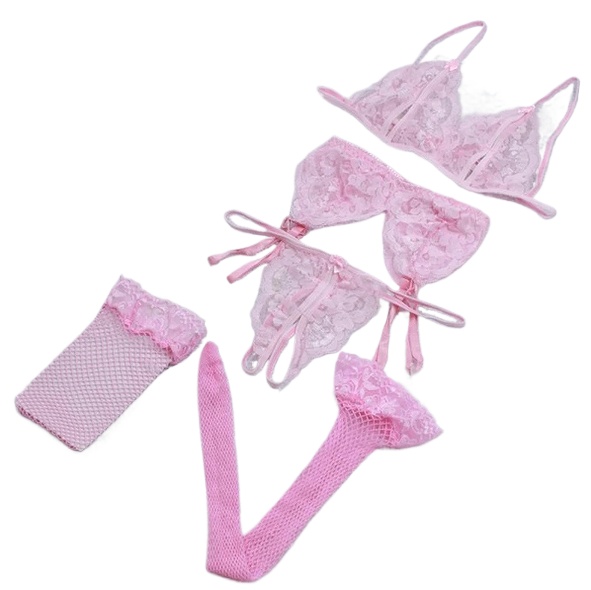 Lace Women Lingerie Set 4 Pcs  - Sheer Mesh Bra avis et prix