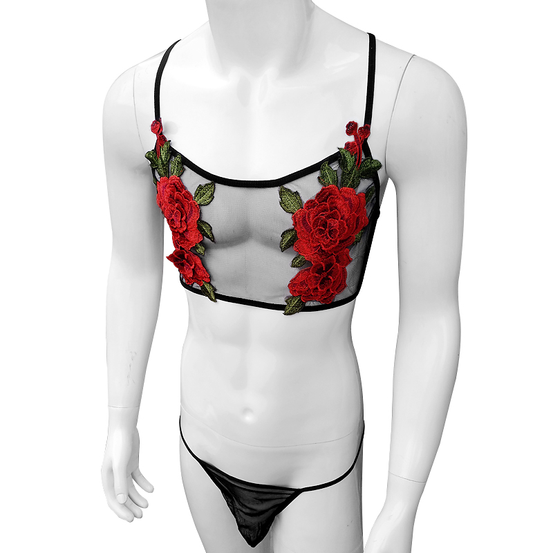 Sexy Embroidery Mens See Throu - Sheer Mesh Bra avis et prix