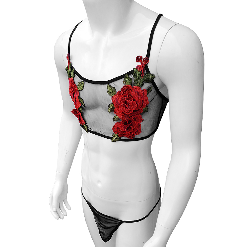 Sexy Embroidery Mens See Throu - Sheer Mesh Bra avis et prix