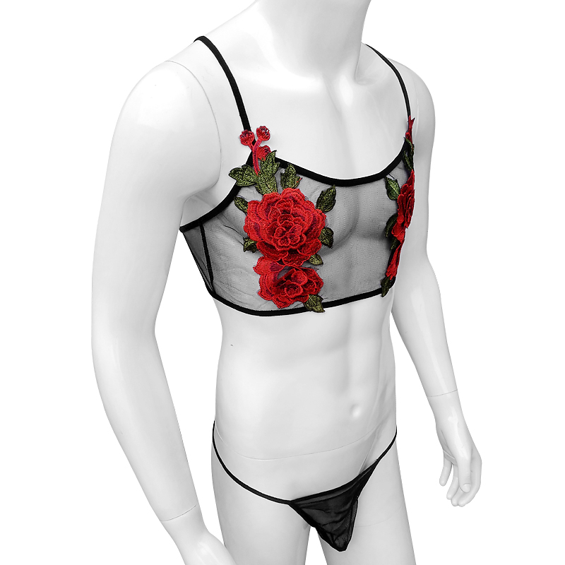 Sexy Embroidery Mens See Throu - Sheer Mesh Bra avis et prix
